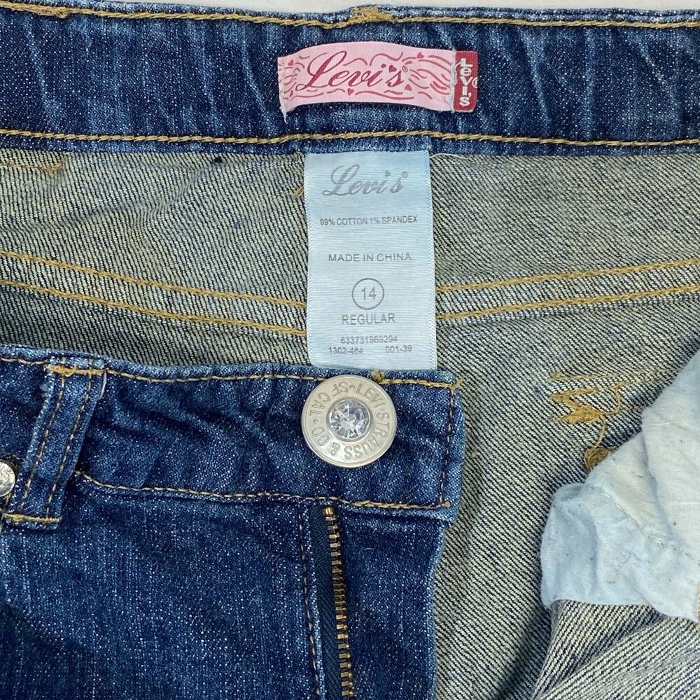 Levi's Low Rise Flared Jeweled Adjustable Waist Denim Jeans Medium Wash 14 Girl - Picture 13 of 14